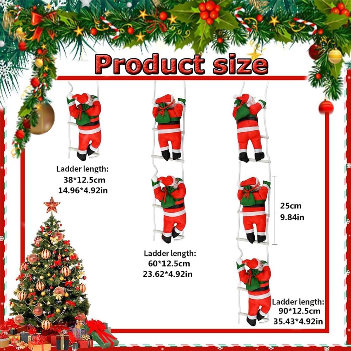 kerstfiguur Rippu kerstman ladder rood / wit met verlichting 17 x 25 x 100 cm kopen