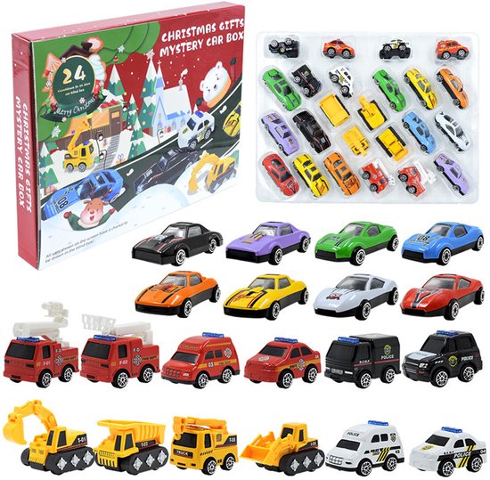 Kerstkalender 2025 met 24 technische voertuigen - Adventskalender met speelgoedauto's - 24 dagen verrassingskerstaftelkalender