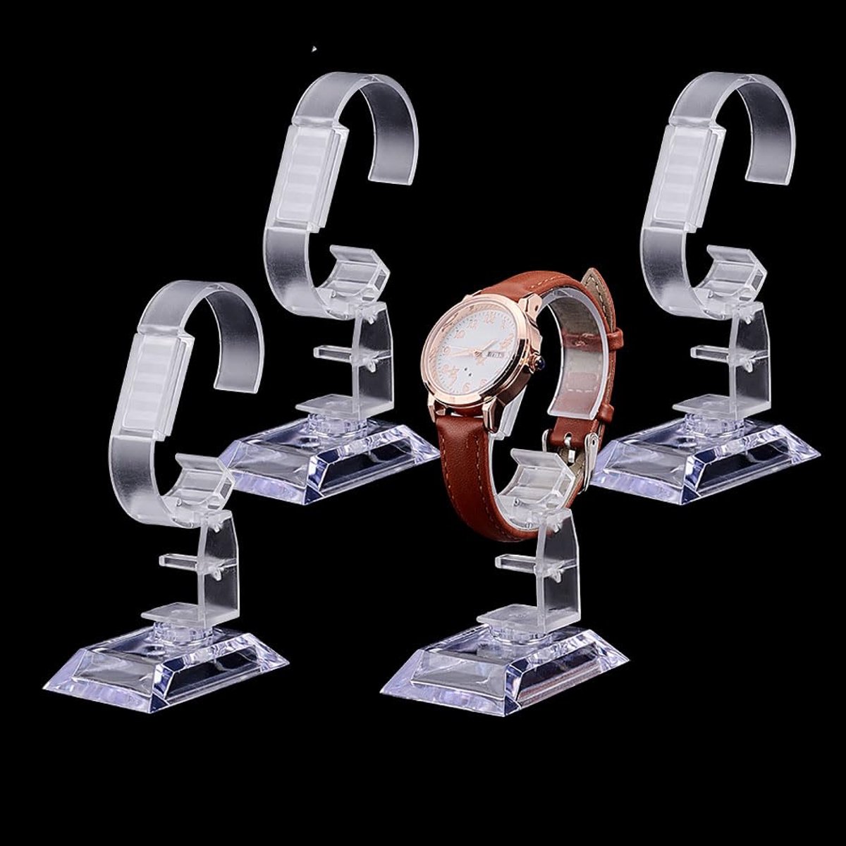 4pcs Clear Watch Display Stand, Single Watch Holder Acrylic Bracelet Display Rack Jewelry Holder Stand Organizer Storage for Men Women Watches Displaying Stores Trade Shows