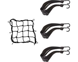 Somstyle 4-Delige Snelbinder Fiets Set - Universeel - Bagagebinder met Haak - Spin - Bagagenet - Zwart