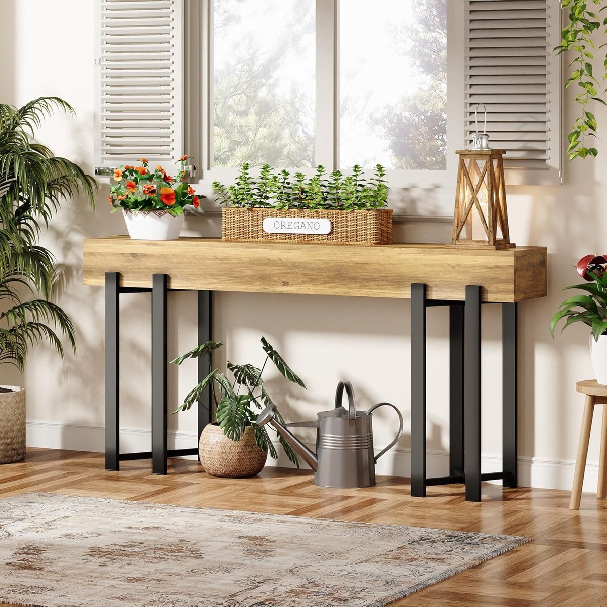 Tribesigns Consoletafel - Sidetable - Hout - Bruin - Industrieel - 160 x 30 x 80 cm - Console Tafel voor Hal, Woonkamer, Entree