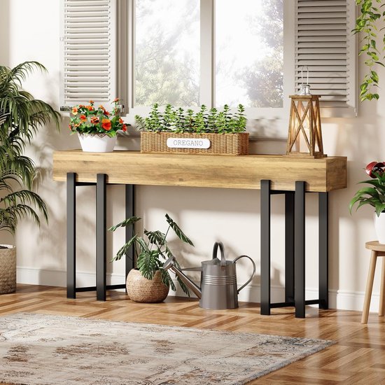 120 Cm Industriële Consoletafel Voor Hal, Rustieke Salontafel Achter De Bank 4 Laags Rek Met Opbergruimte Voor Gang Entree En Woonkamer