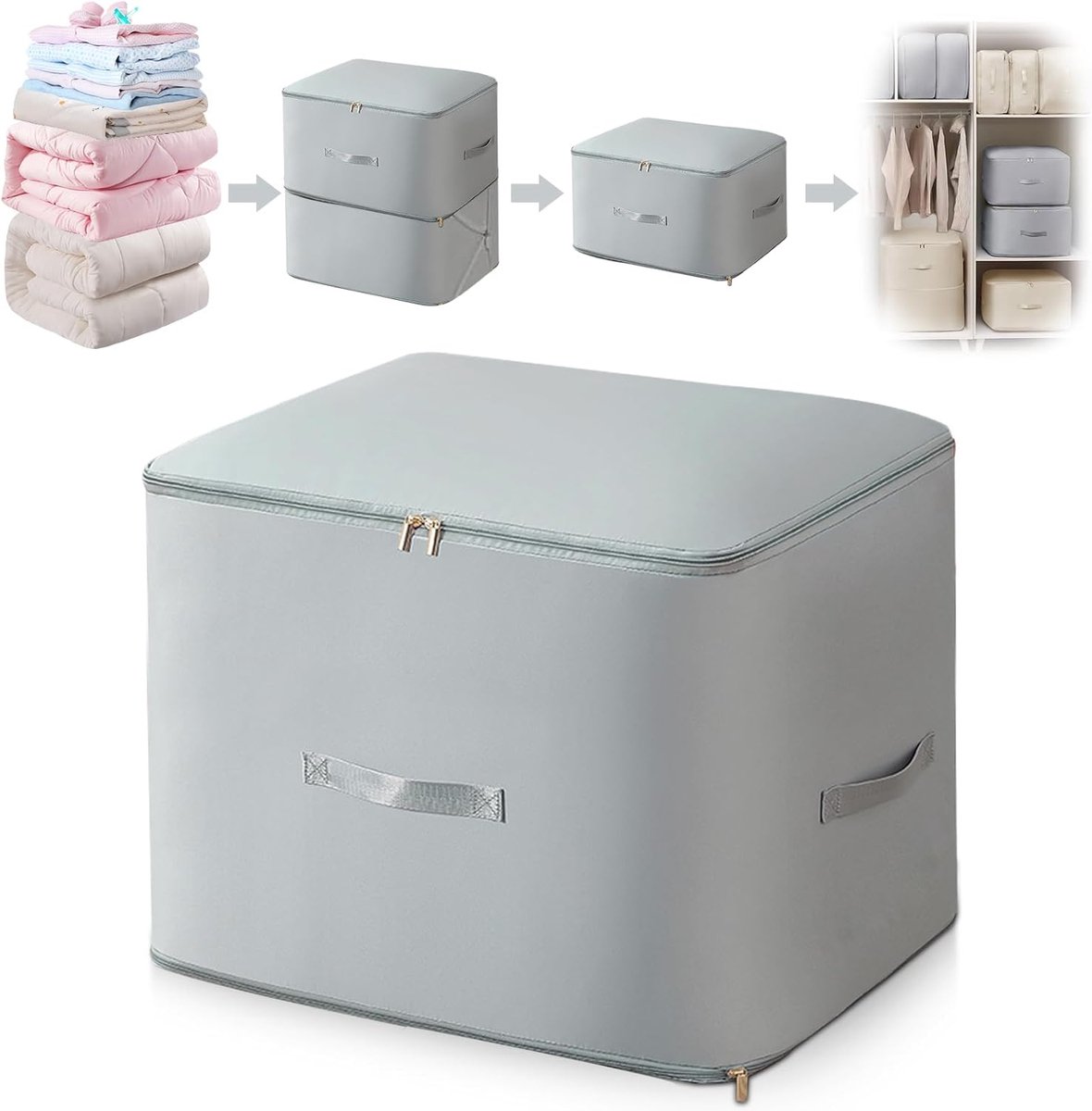 Ultra ruimtebesparende zelfcompressie organizer (54x42x60CM), samendrukbare opbergzakken voor dekbedden en kleding, reiscompressietas, grijs