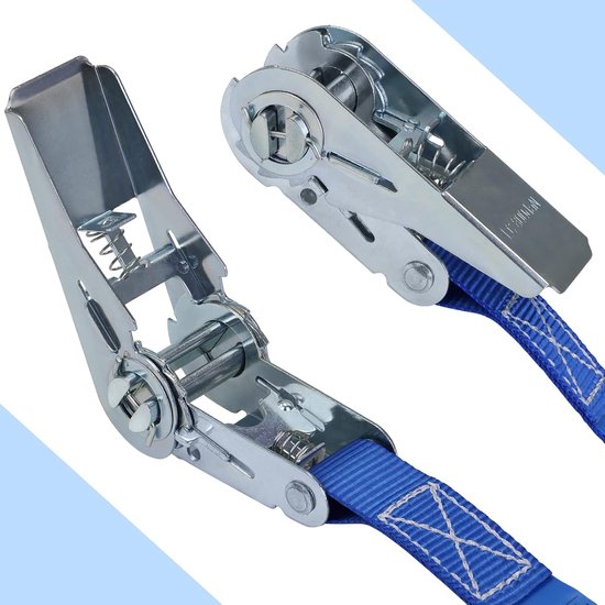 MEISTERBAU - [TÜV gekeurd] Spanbanden met ratel [ 2 spanrubbers] - 1000 kg capaciteit - 6 m lang en 2,5 cm breed 4 stuks - gecertificeerde sjorbanden - Stabiele & weerbestendige sjorbanden met ratel