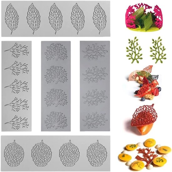 Bladeren Siliconen Vorm, 5 Stuks Fondant Vormen, Kant Siliconen Mal Cakereliëf, 3D Blad Vorm Voor Chocolade, Gommen, Taartdecoratie, Desserts, Zeep