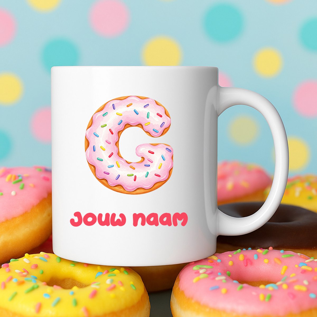 Mok - Donut letter G – Gepersonaliseerd met naam – Grappige Mokken