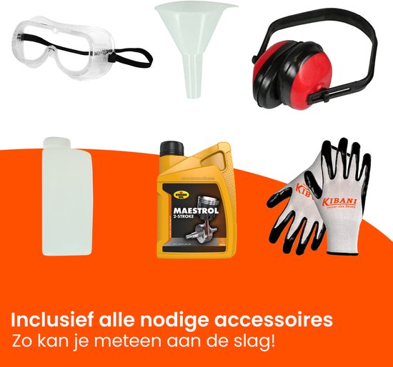 Kibani Benzine Bladblazer 42.7 cc / 1.7 pk incl. Accessoires en 2-takt Olie - Luchtsnelheid 252 km/h - 1250W - Ruggedrager - Bladblazers - Gehoorbescherming - Werkhandschoenen - Veiligheidsbril van Kibani — afbeelding 5