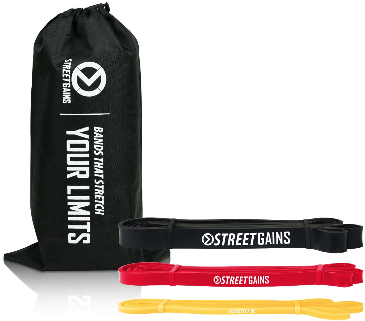 StreetGains® One Arm Pull-Up Pack – Power Resistance Bands - 3 Weerstandsbanden – Duurzaam Latex Rubber voor Calisthenics Training en Krachtopbouw – Inclusief Trainingsgids