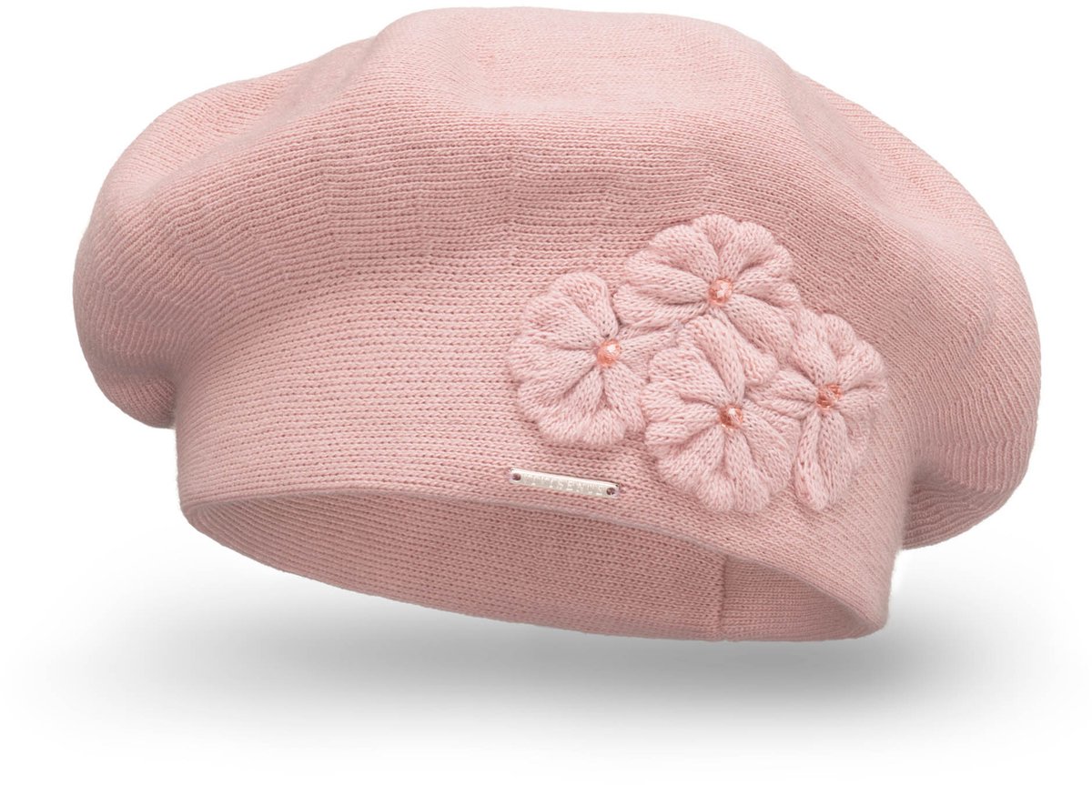 Vivisence Dames Winter Baret - Zachte Wolmix Met Bloem Applicatie En Aansluitende Pasvorm - Houdt Warm En Voelt Comfortabel Voor Dagelijks Gebruik En Elegante Look Tijdens Herfst En Winter - Roze