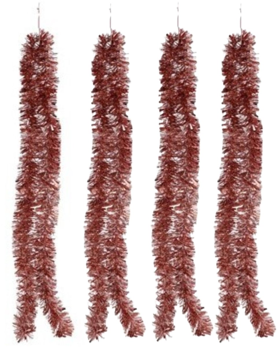 Gerimport Kerstslinger - 4x - rose goud - folie lametta - 180 x 7 cm - kerstboom versiering