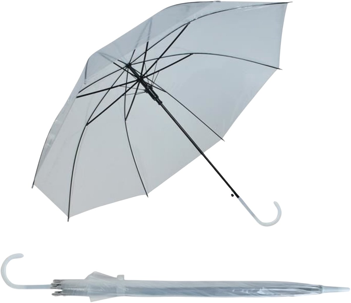 Transparante bruiloft paraplu - 2x - kunststof handvat - D93 x H72 cm - doorzichtig - Bruid/bruidegom paraplu