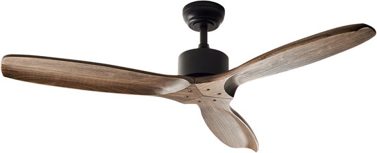 Rustieke bruine plafondventilator met houtbladen, afstandsbediening, timer, 3 snelheden, zonder lamp, 113 cm