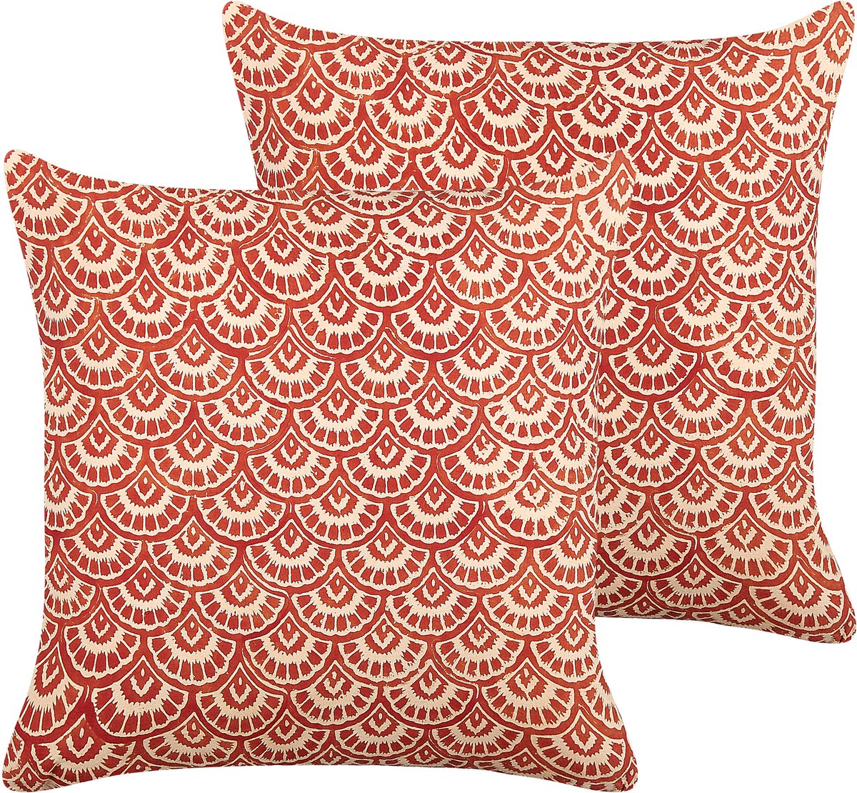 Beliani RHUS - Sierkussen set van 2 - Rood/Off-white - 45 x 45 cm - Katoen