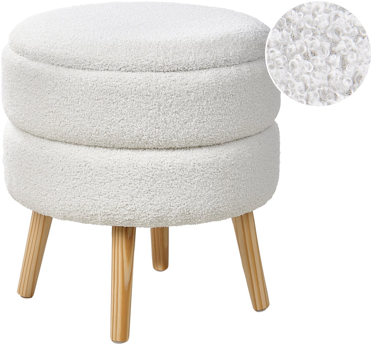 OKATON - Hocker met opbergruimte - Wit - Bouclé