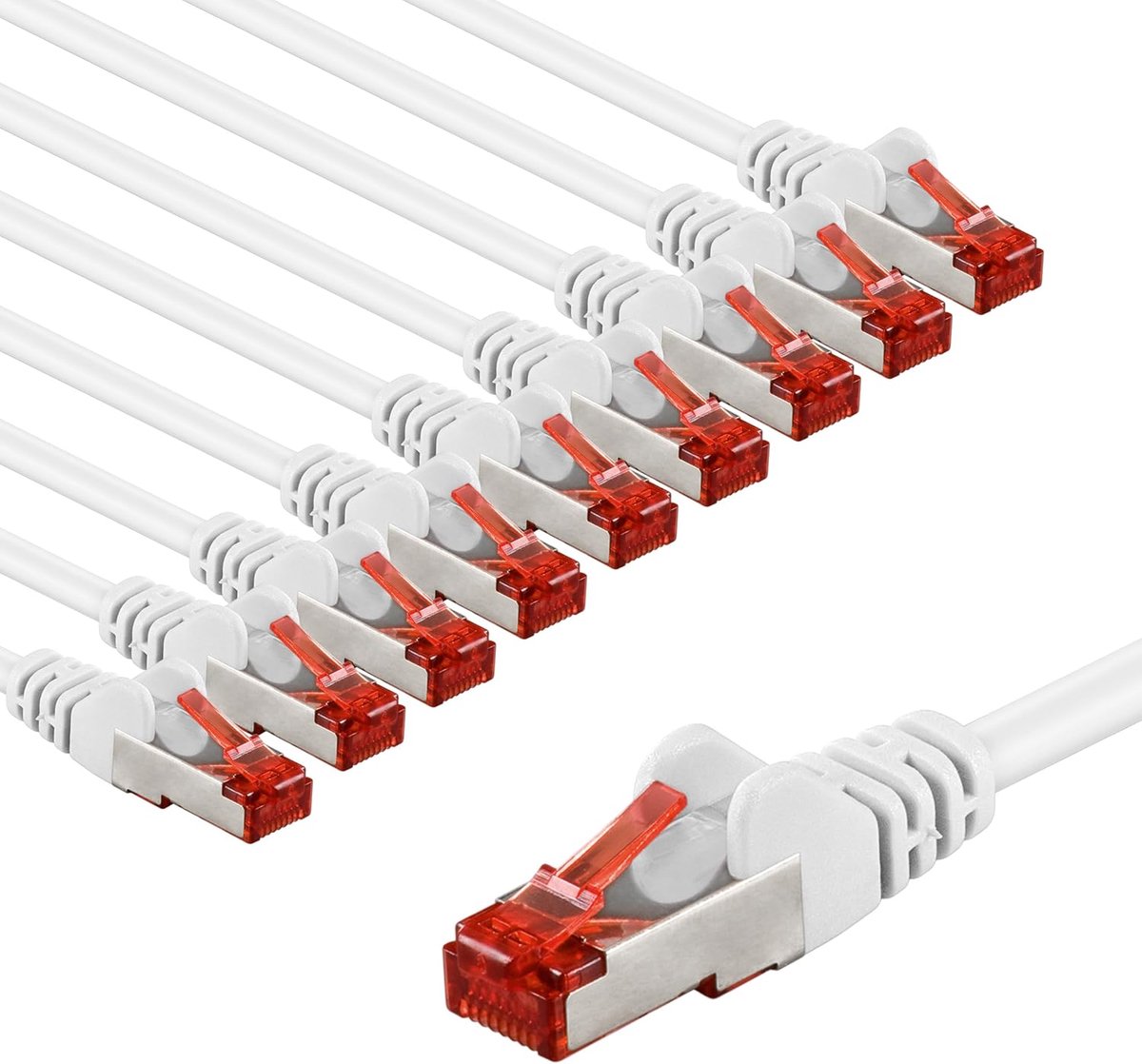 CAT6 Ethernet netwerkkabel set van 10 - afgeschermde S/FTP/CU kabel 10 Gbit, 2 meter