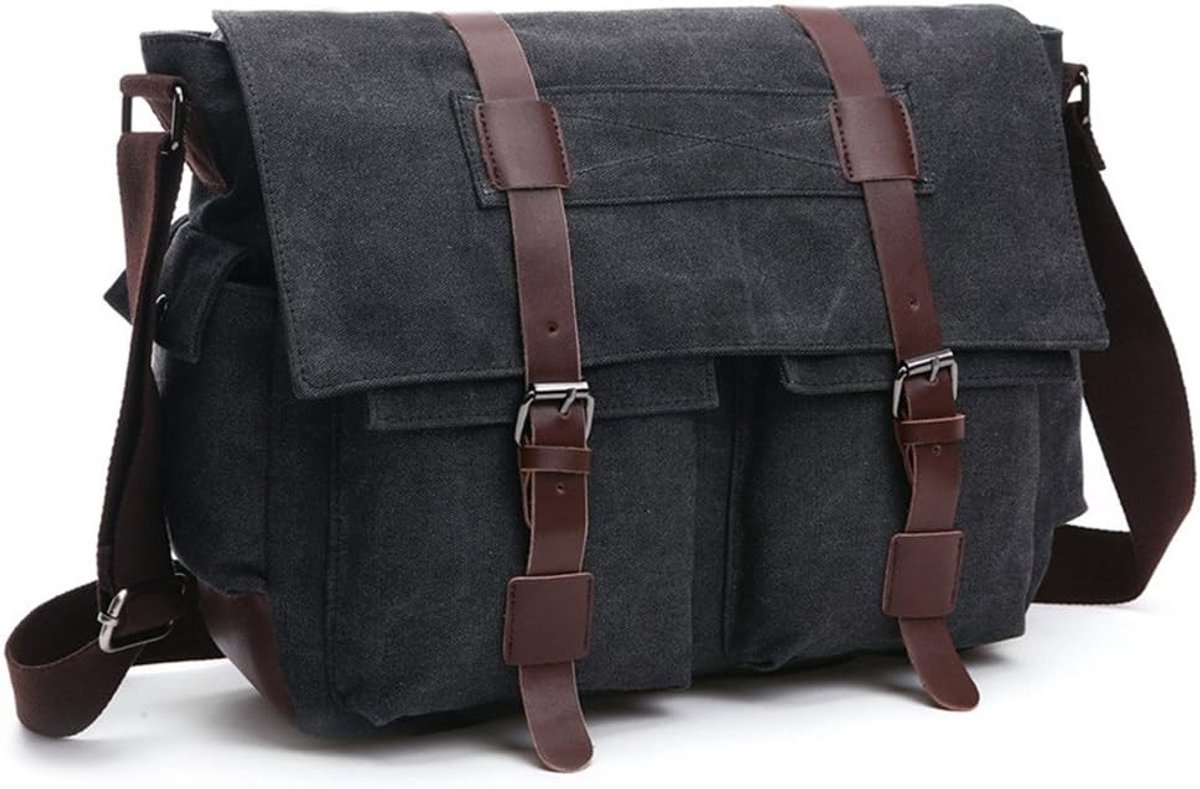Schoudertas voor Heren - Vintage Militaire Canvas Laptoptas - 16 Inch - Ideaal voor Werk en School