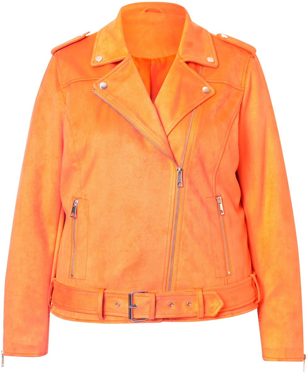 MIAMODA - Dames - Bikerjasje suède-look reverskraag - Mandarijn - Maat 54