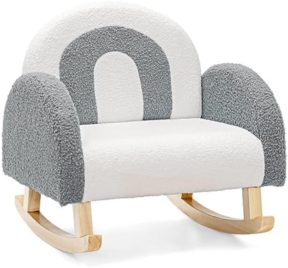 Kinderstoel Schommelstoel Teddy Fluweel Zachte Peuterstoel Meisjes Jongens Kinderbank Massief Houten Poten Antislip Grijs Kinderkamer