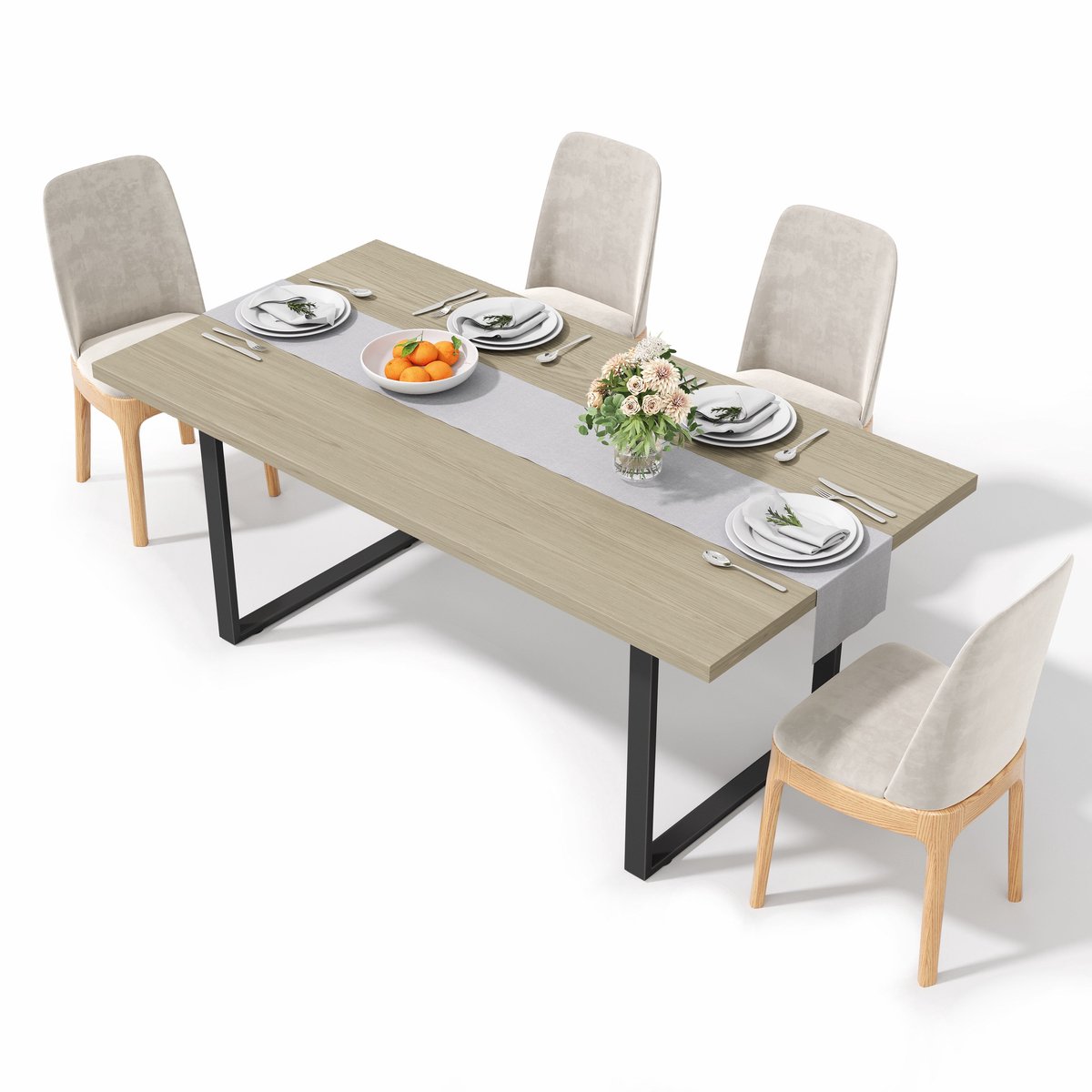 Merax Eettafel 160x80 cm - Houten Keukentafel in Industrieel Design - Eettafel voor 6-8 Personen - Stabiel Metalen Frame en Krasbestendig Blad - Naturel en Zwart