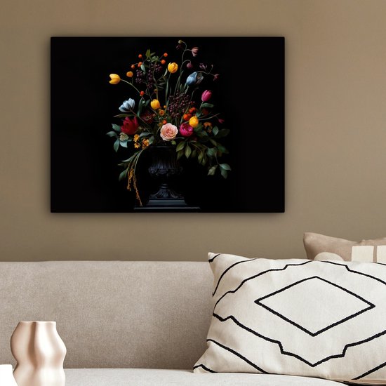 Tableau sur toile 40x30 cm - Décoration murale exclusive Classique - Vase - Bouquet - Fleurs - Décoration murale murale salon - Décoration chambre - Accessoires chambre - Peintures sur toile