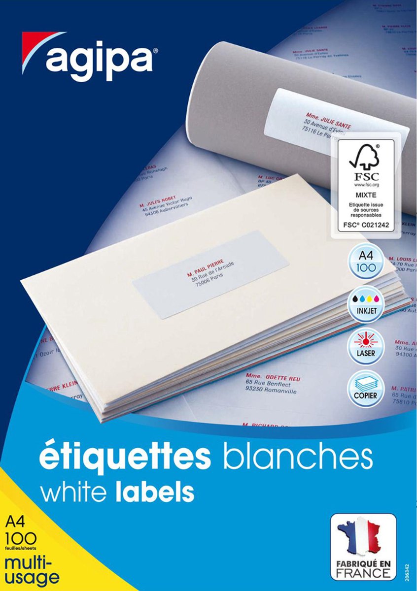 Agipa universele etiketten 199,6 x 143,5 mm wit