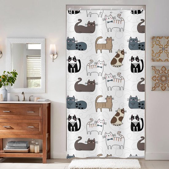 Hnmdmyi Halloween douchegordijn 180 x 200, grappige zwarte kat heks hoed spin spook pompoen kinderen vakantie badkamer gordijnen met haken waterdichte polyester stof wasbare badgordijnen voor natte kamer