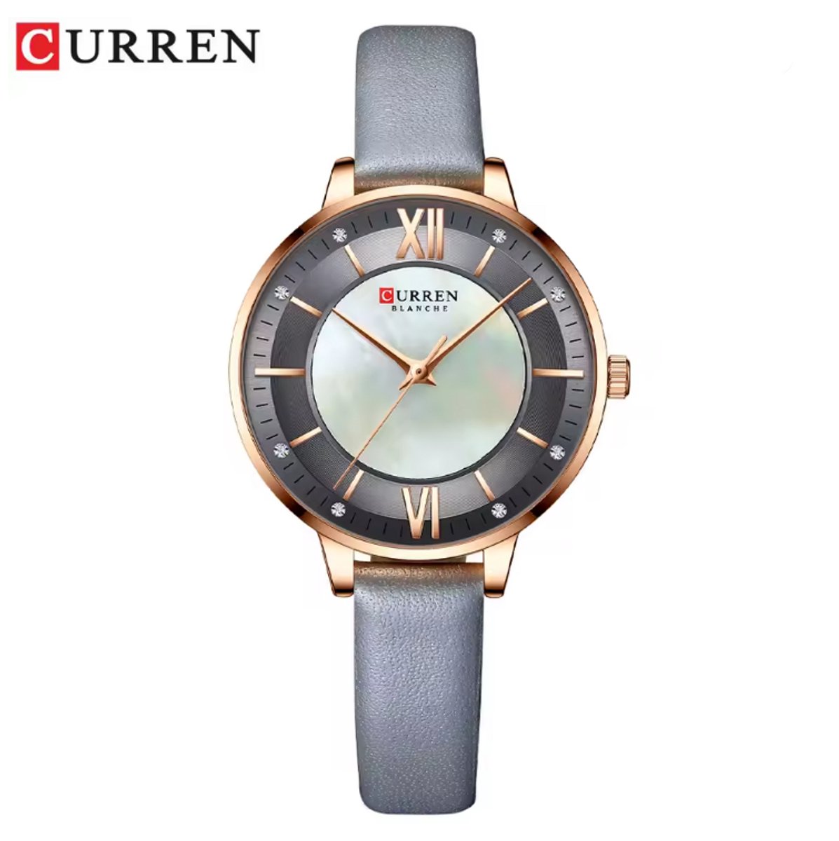 CURREN Horloge 9080 - Rosékleurig-Grijs - Dames - Quartz - Lederen Band - Waterbestendig en Verfijnd