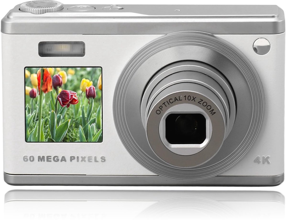 4K Digitale Camera voor Fotografie, 10x Optische Zoom Digitale Camera, Autofocus met Ultra HD Dubbel Scherm, 60 MP Anti-shake Draagbare Buitenvideocamera, Camcorder voor (Wit)