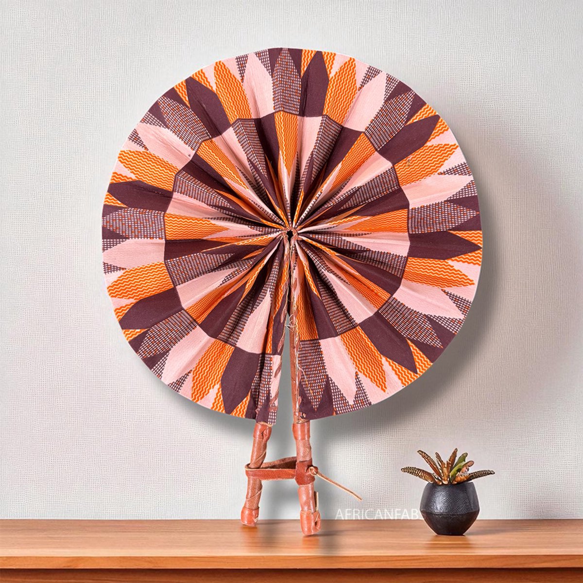 Afrikaanse handwaaier - Ankara print waaier - Wednesday - Oranje