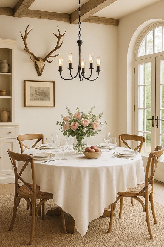 Nappe French lily 140 ronde ivoire (Qualité hôtelière: 250 gr / m2)