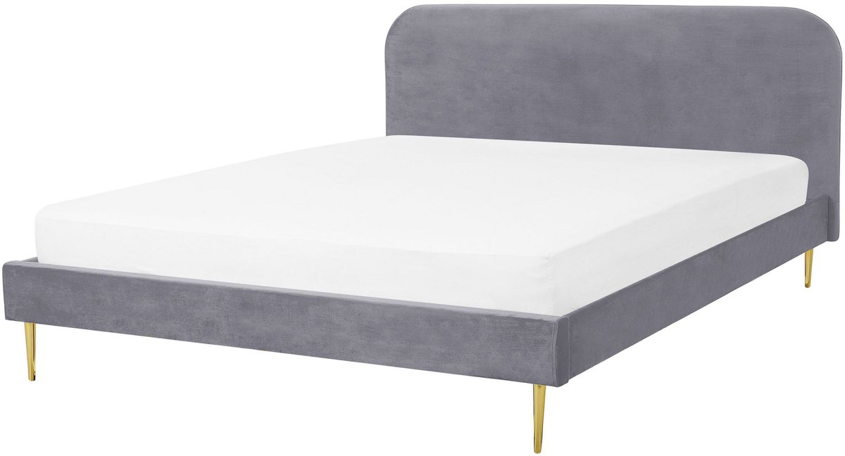 Beliani FLAYAT - Tweepersoonsbed - Grijs - 160 x 200 cm - Fluweel