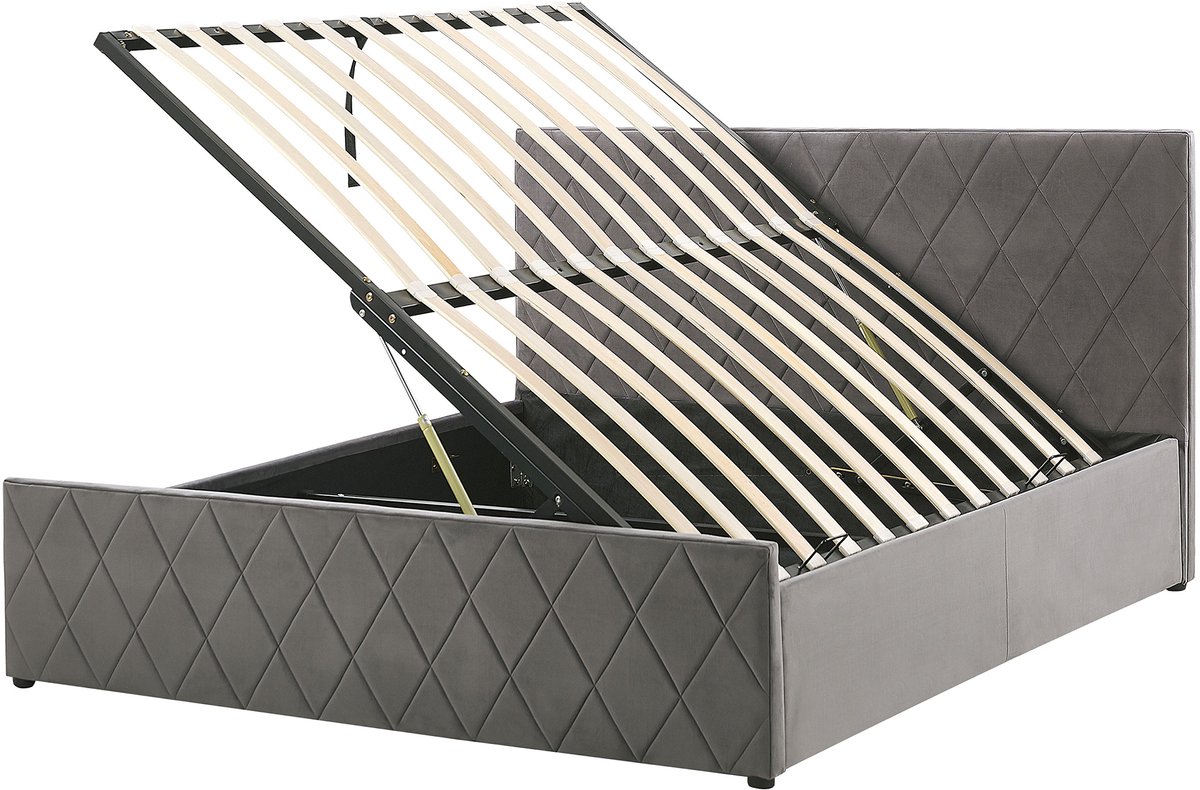 BELIANI ROCHEFORT - Bed met opbergruimte - Grijs - 140 x 200 cm - Fluweel