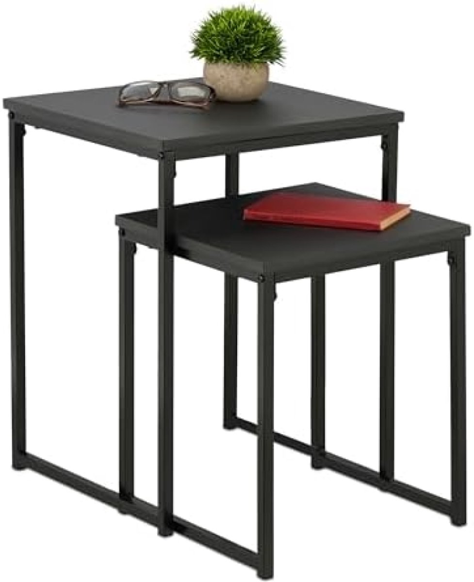 PromoHome Stapelbare Bijzettafel Set van 2 - Zwarte Vierkante Salontafels