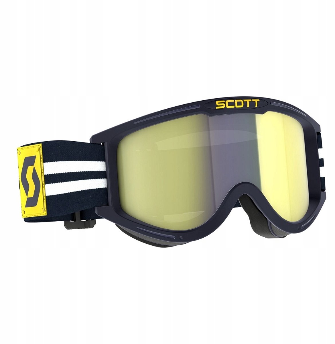 Scott 89X Era Retro motorbril - Blauw/Wit met Geel Chroom Visier