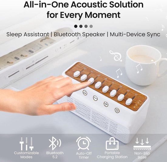 White Noise Machine, 8 mixopties voor natuurgeluiden, White Noise-apparaat, White Noise-geheugenfunctie, slaapmuziek voor volwassenen en baby's (wit/bruin) van REACHER — afbeelding 4