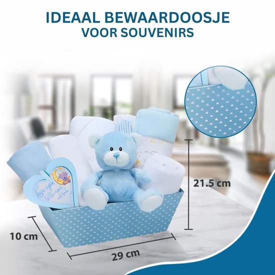 White-Label® Kraammand - Geboortemand met Knuffel - Kraamcadeau Meisje - Blauw van White-Label® — afbeelding 2