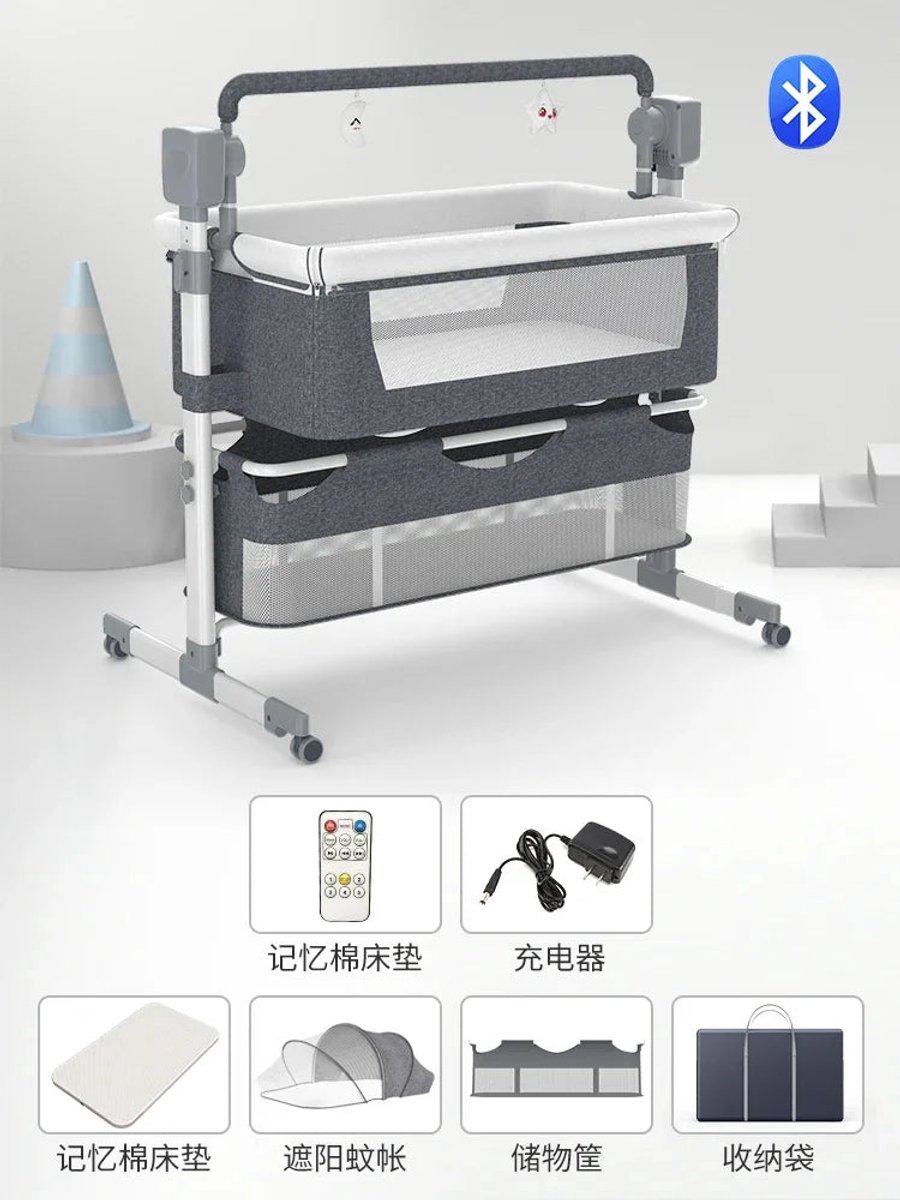 Wieg - Babybedje - Baby bed co sleeper - Elektrisch Babybedje - Ledikant - Bluetooth - Verplaatsbaar - Elektrisch Babybedje met Bluetooth Muziek – Wieg met Schommelfunctie voor Pasgeborenen -Grey