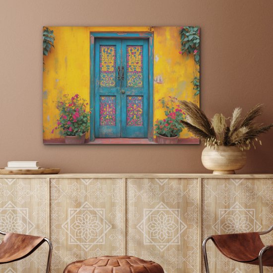 Akoestisch wandpaneel 80x60 cm - Vilt schilderij Deuren - Kleurrijk - Planten - Akoestische panelen - Geluidsdempende wanddecoratie - Geluidsisolatie woonkamer - Muurdecoratie geluidspanelen