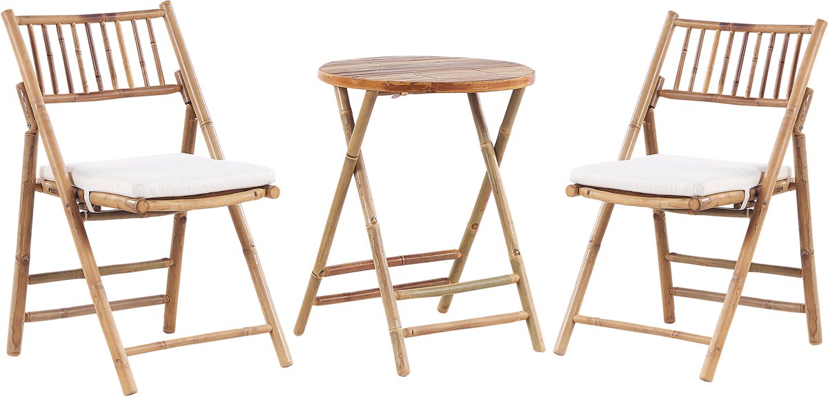Bol.com BELIANI SAVELLETRI - Bistroset voor 2 - Gebroken wit - Bamboehout aanbieding