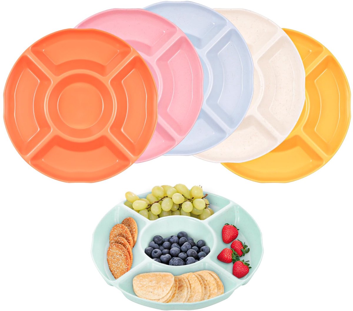 Unyqoos® Set van zes multifunctionele snackborden met vakken voor feesten en buffetten