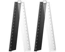 Opvouwbare liniaal set van 2 stuks - 30 cm - Metrisch - Aluminium - Gradenschaal - Geometrisch meetgereedschap - Architecten - Kunstenaars - Kantoorbenodigdheden - Zwart.