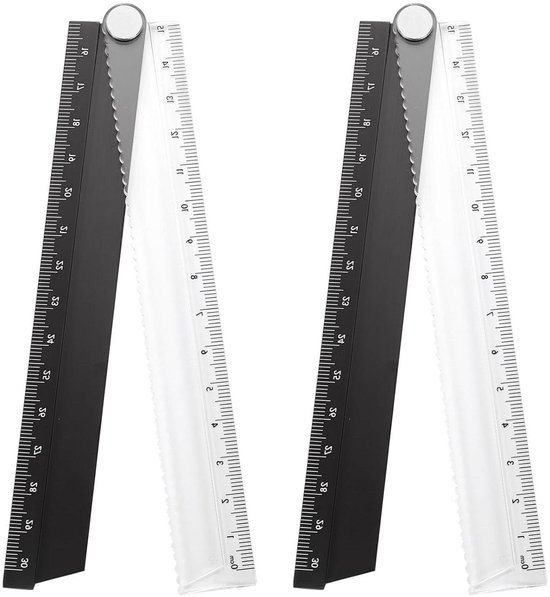 Opvouwbare liniaal set van 2 stuks - 30 cm - Metrisch - Aluminium - Gradenschaal - Geometrisch meetgereedschap - Architecten - Kunstenaars - Kantoorbenodigdheden - Zwart.