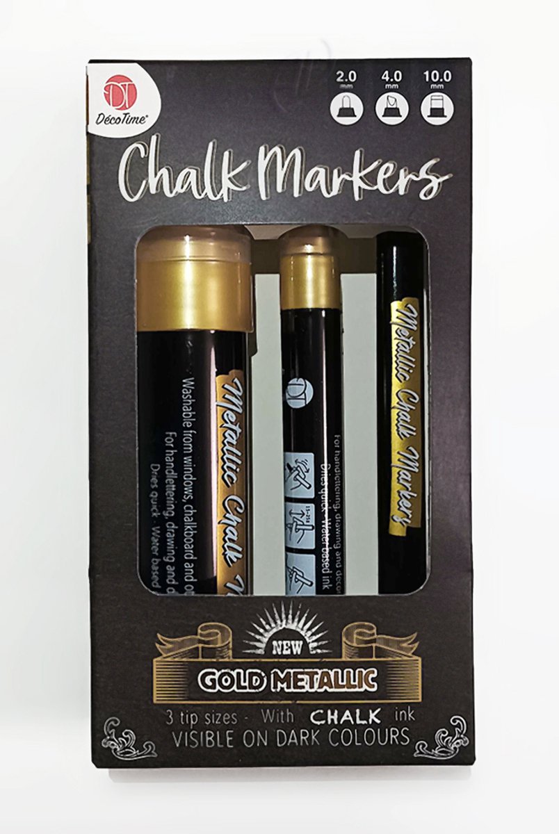 DecoTime Krijtmarkers met Glitterinkt - 3 stuks - GOUD
