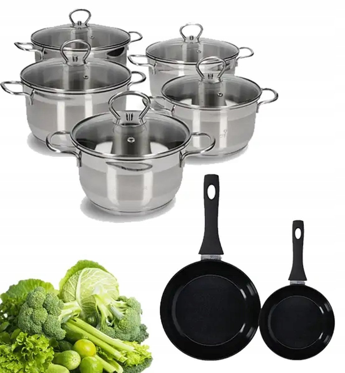 Zwieger Rocca Koekenpannenset met deksel 10 delig + Kookpan 20/28cm