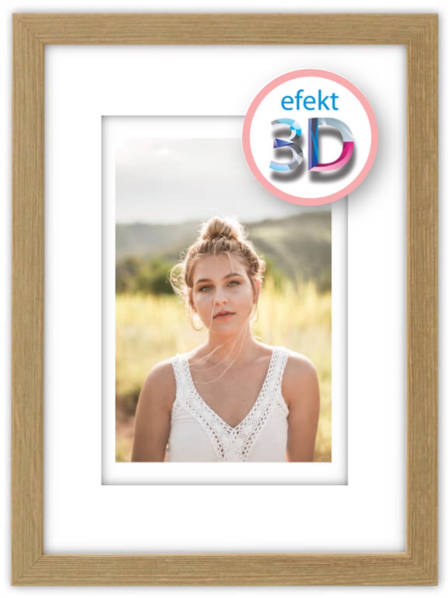 3D Houten Fotolijst 20x20 cm - Natuurlijk Hout met Passe-partout