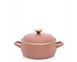 Lage Emaille Pan met Deksel 22cm, 3,8L, Beige - Mokka Collectie