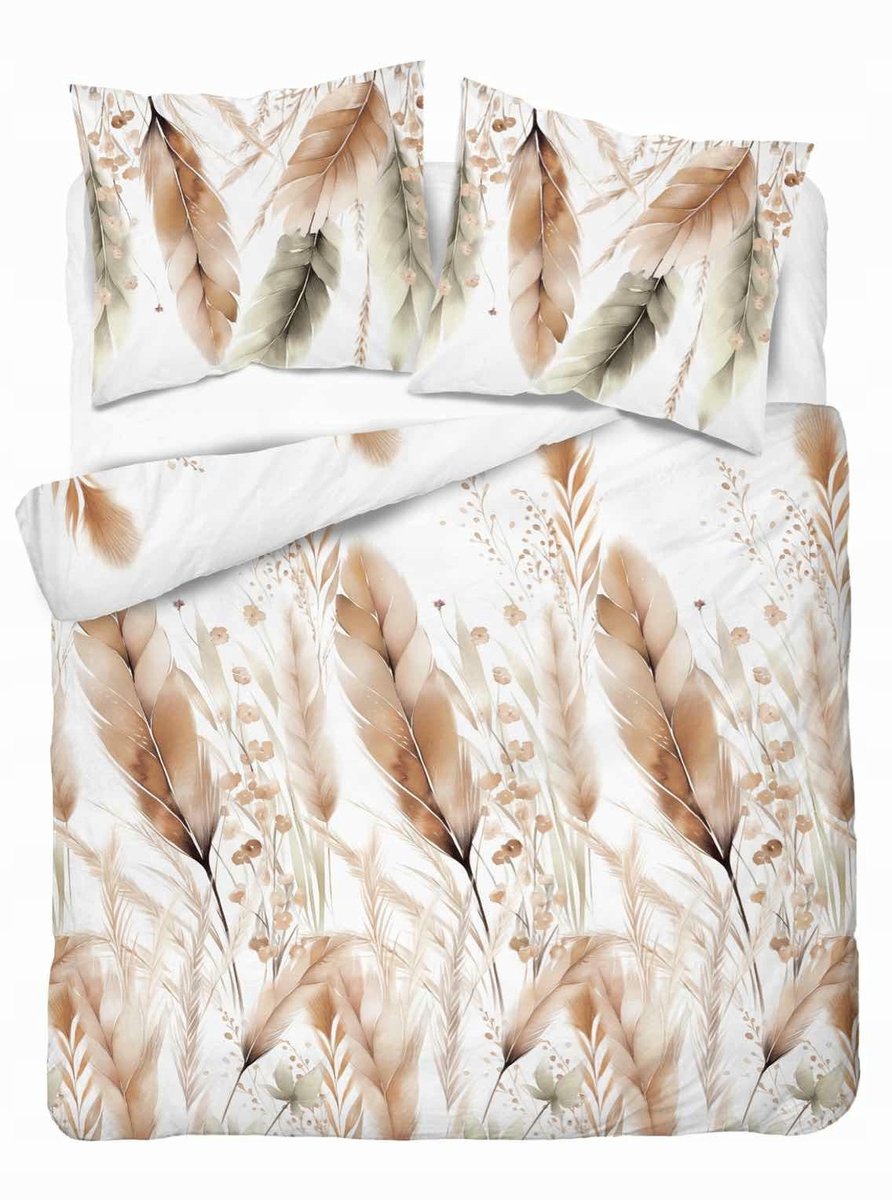 Satijnen dekbedovertrek 160x200 witte veren beige-groen - Home Elegance