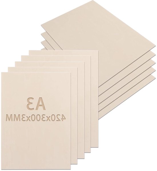 10 stuks A4 MDF-platen, 300 x 210 x 3 mm, dunne houten platen om te knutselen, A4 multiplexplaat, houten plaat voor lasergravure, lak en decoratie (bruin