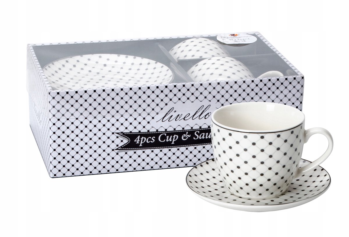 2x Porseleinen Koffiekopjes met Schotels, 250 ml, Livello