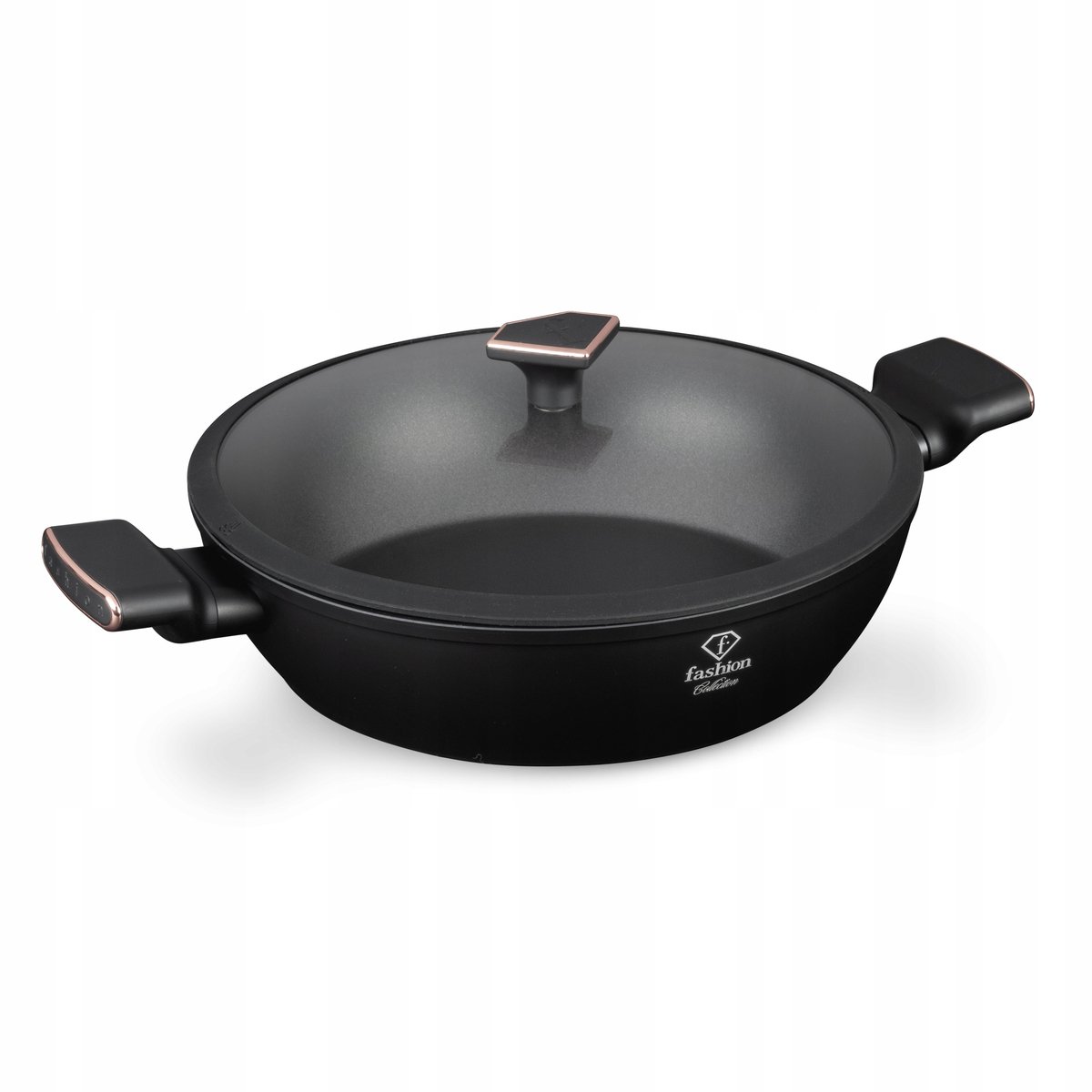 Platte Pan met Deksel 30cm - Mat Zwart-Rose Goud - 4,5L